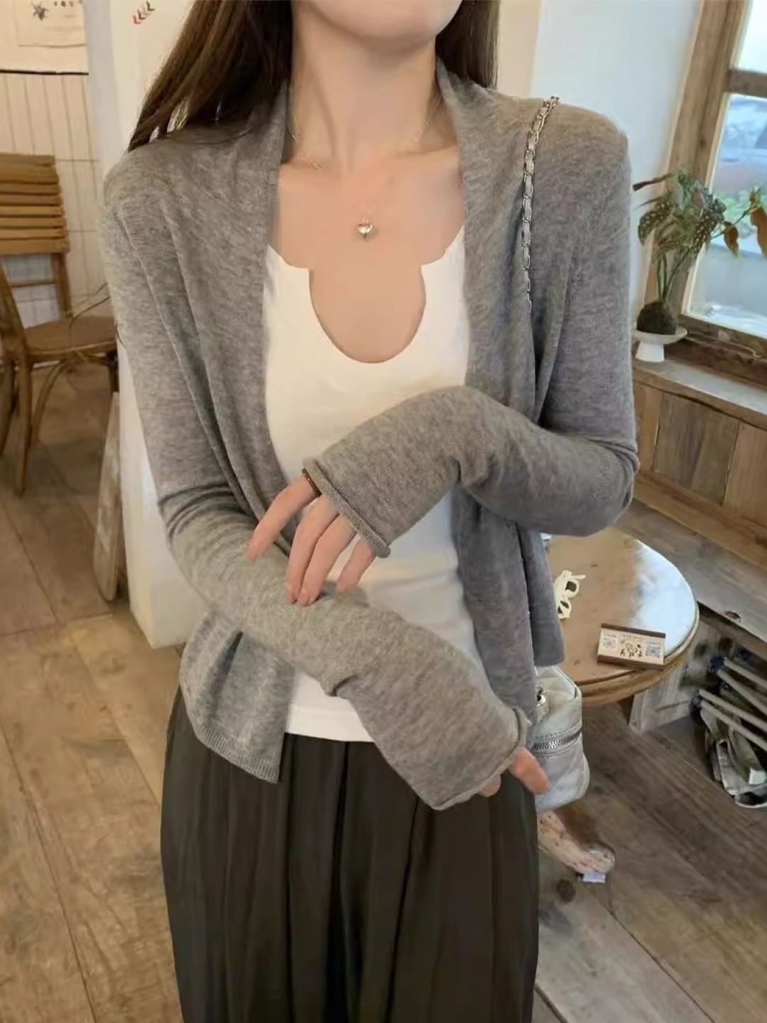

KPOP Women Long Sleeves Woollen Shirt Style Top, Grey