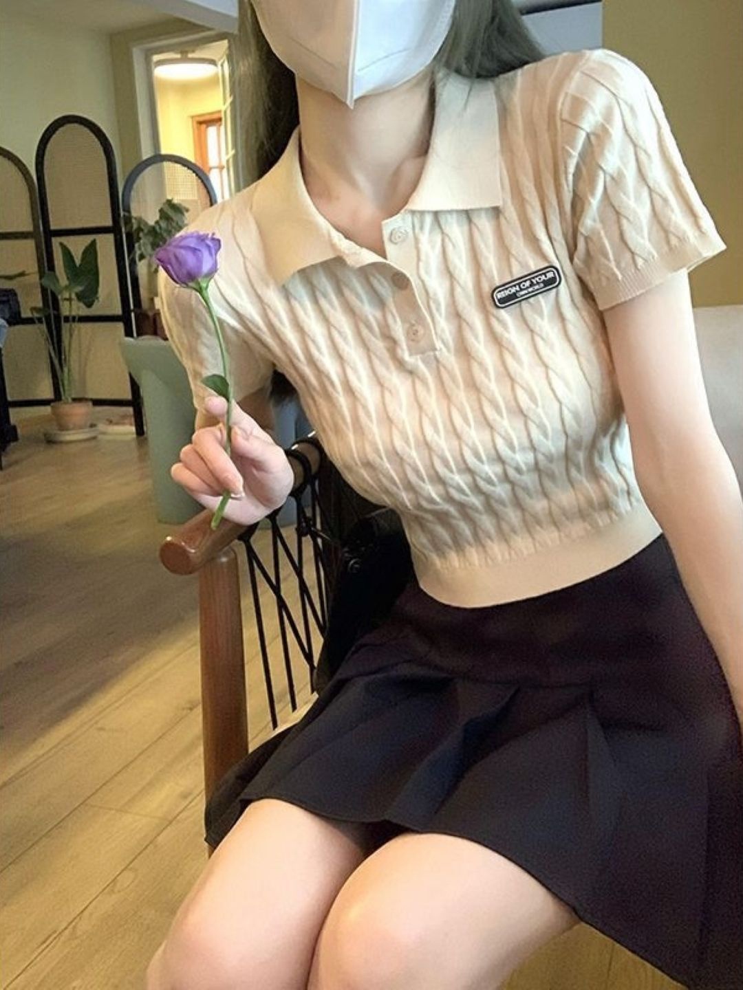 

HERE&NOW Women Shirt Collar Short Sleeves Solid Top, Khaki