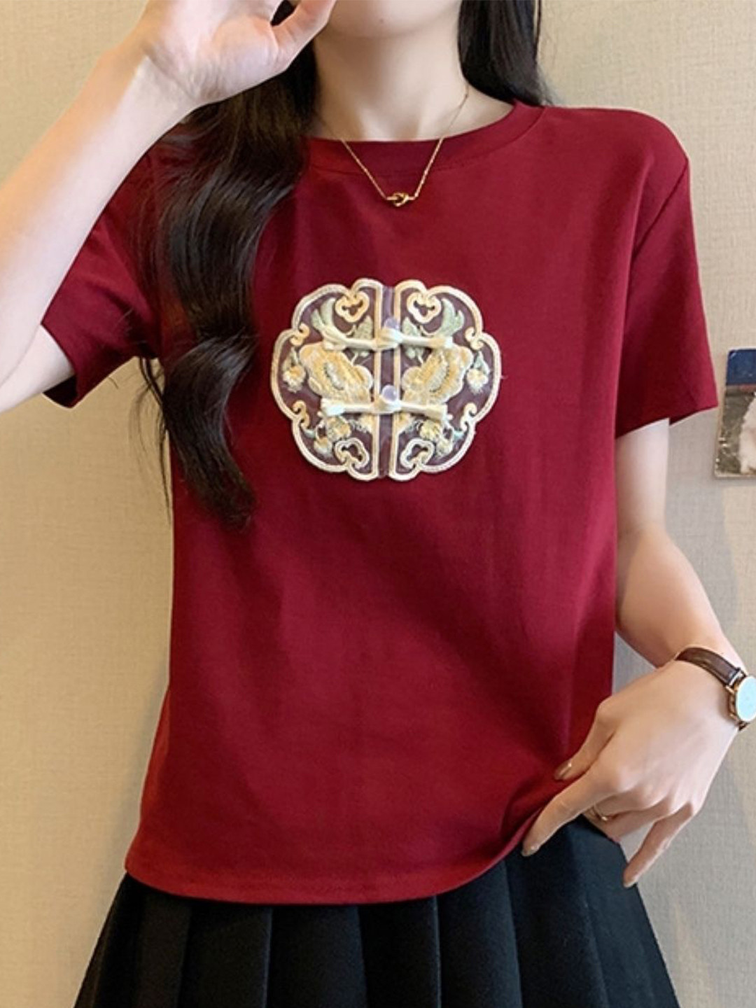 

HERE&NOW Round Neck Short Sleeve Top, Red