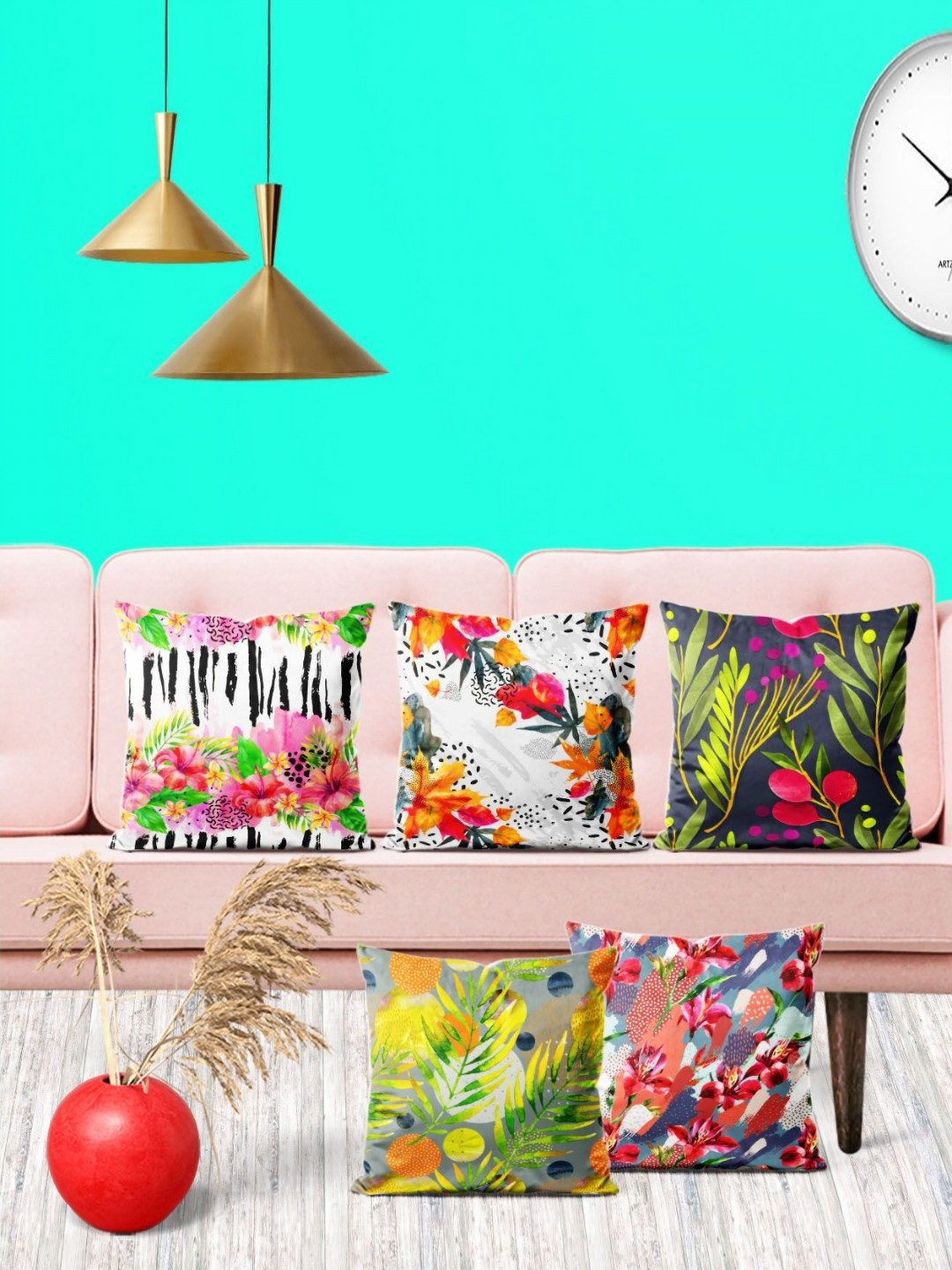 

ArtzFolio Multicoloured Set of 5 Velvet Square Cushion Covers, Multi