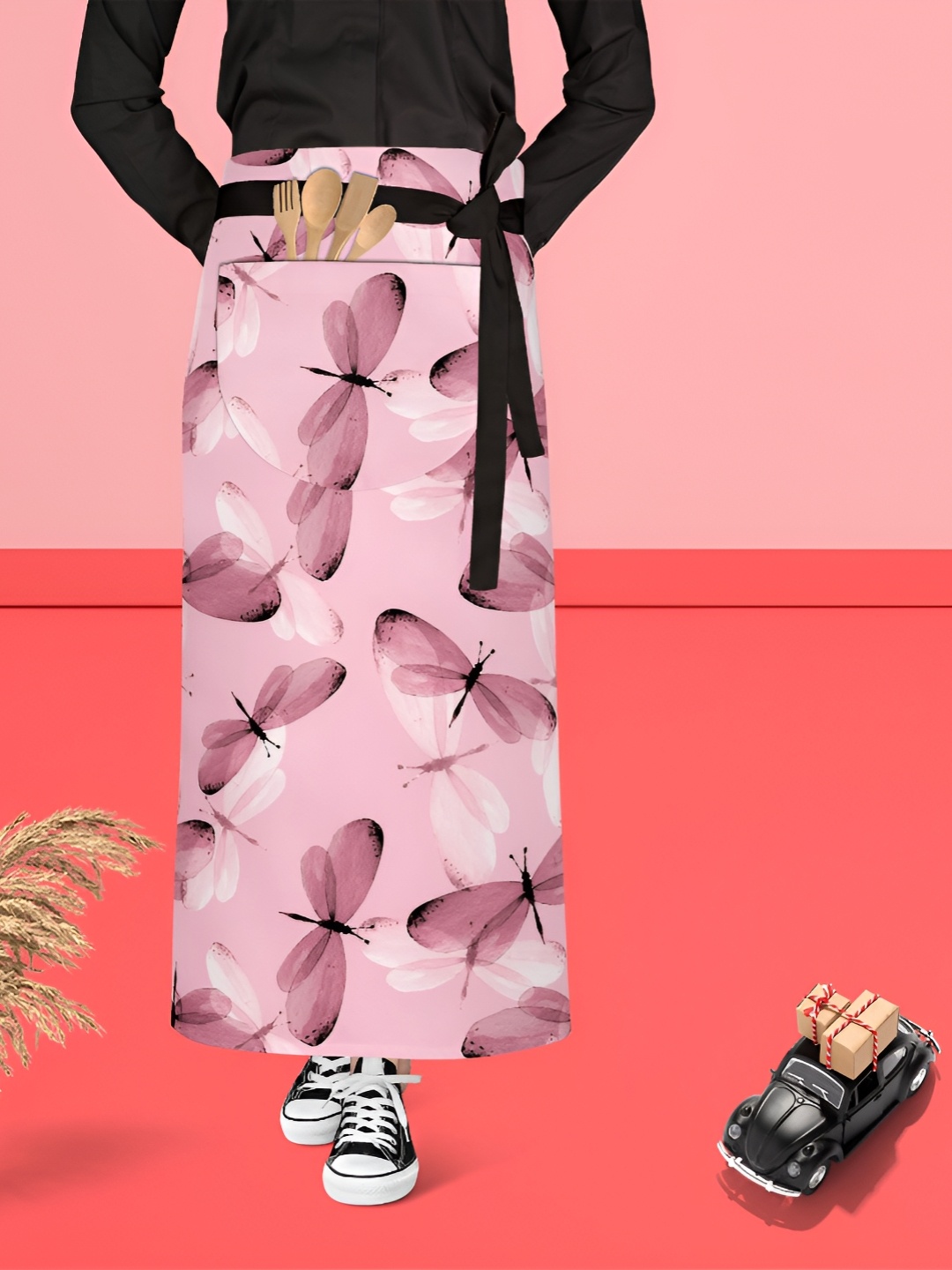 

ArtzFolio Pink & White Printed Cotton Waist Apron