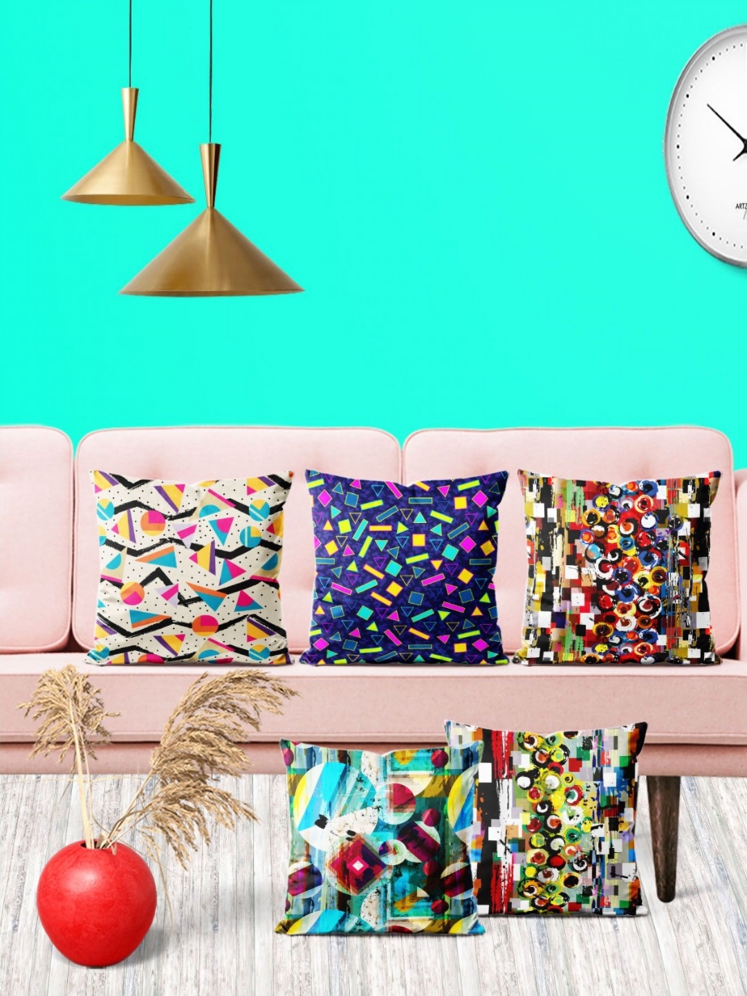 

ArtzFolio Multicoloured Set of 5 Velvet Square Cushion Covers, Multi