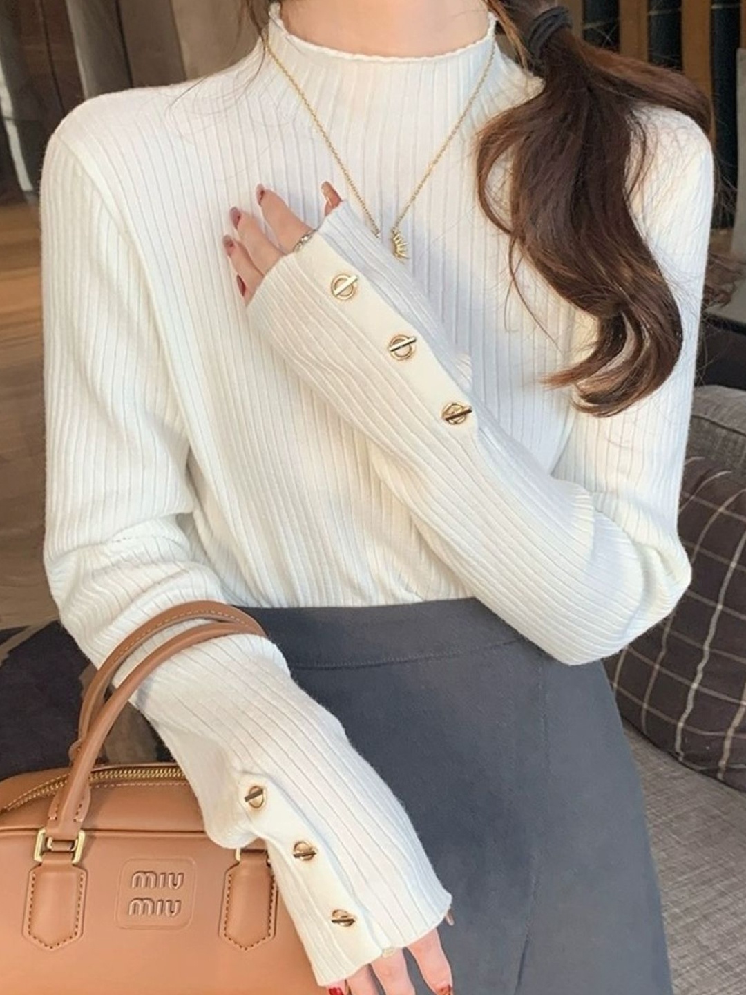 

HERE&NOW High Neck Extended Sleeves Top, White