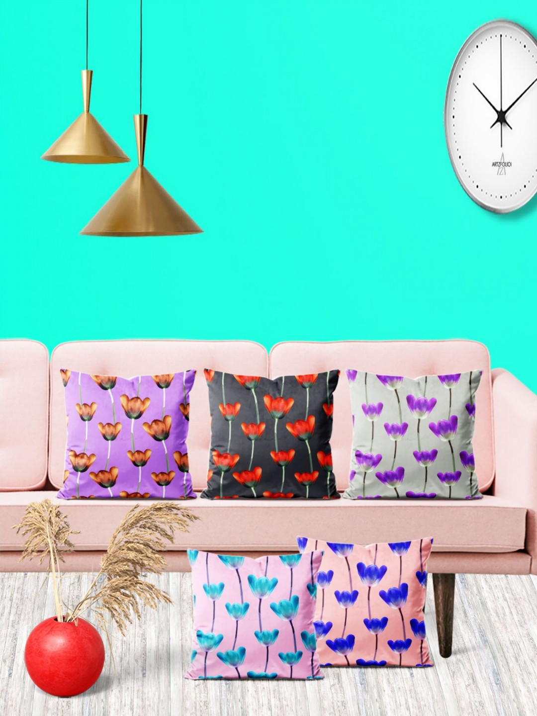 

ArtzFolio Multicoloured Set of 5 Square Cushion Covers, Multi