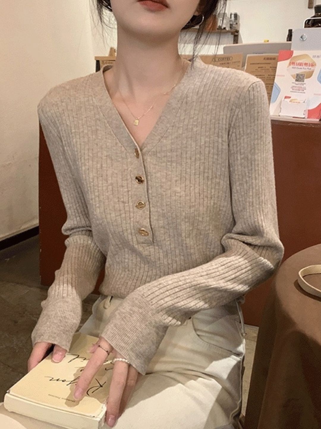 

HERE&NOW Women Extended Sleeves Solid Top, Brown