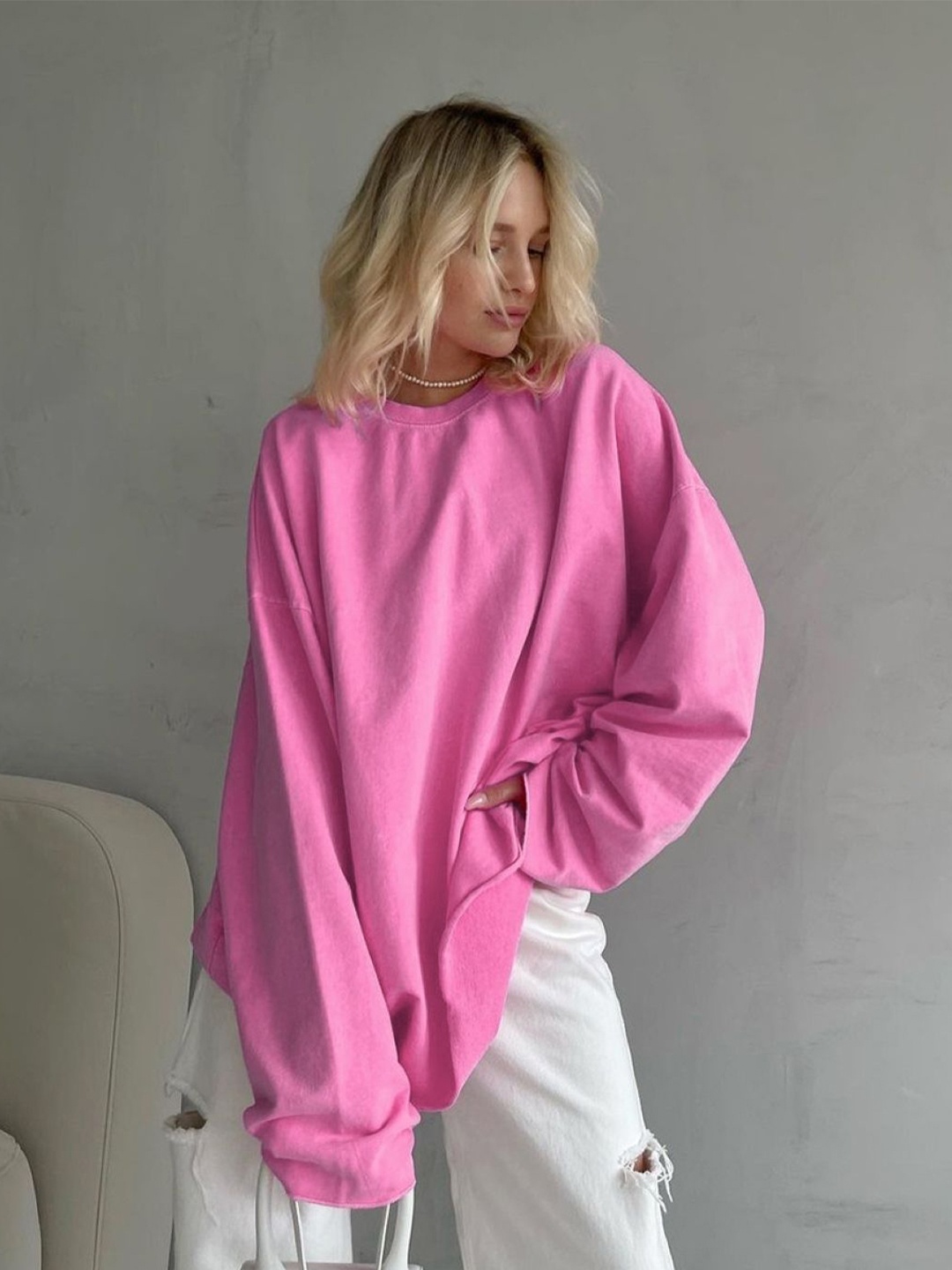 

StyleCast Women Round Neck Cotton Pullover, Pink