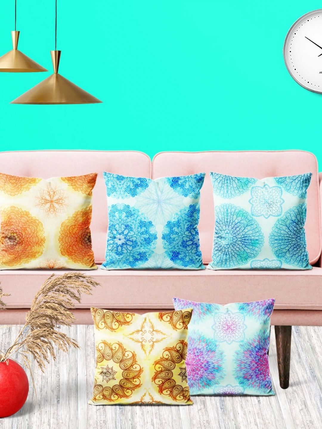 

ArtzFolio Multicoloured Set of 5 Square Cushion Covers, Multi