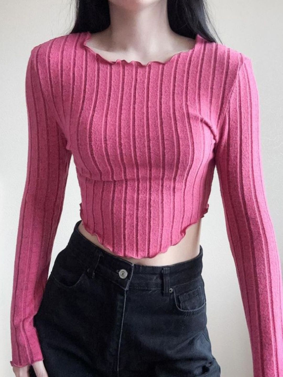 

StyleCast Women Round Neck Long Extended Sleeves Top, Pink