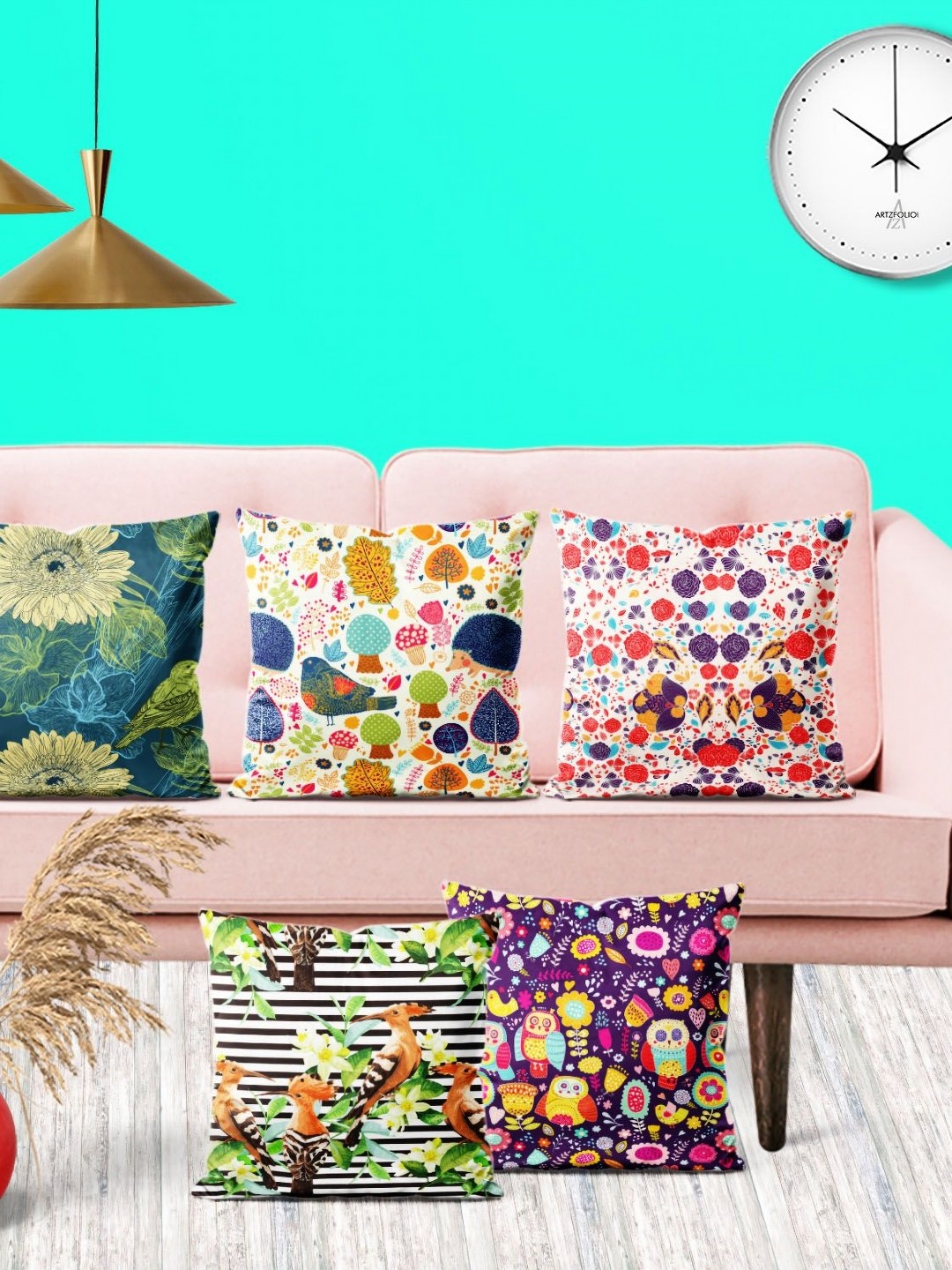 

ArtzFolio Multicoloured Set of 5 Square Cushion Covers, Multi