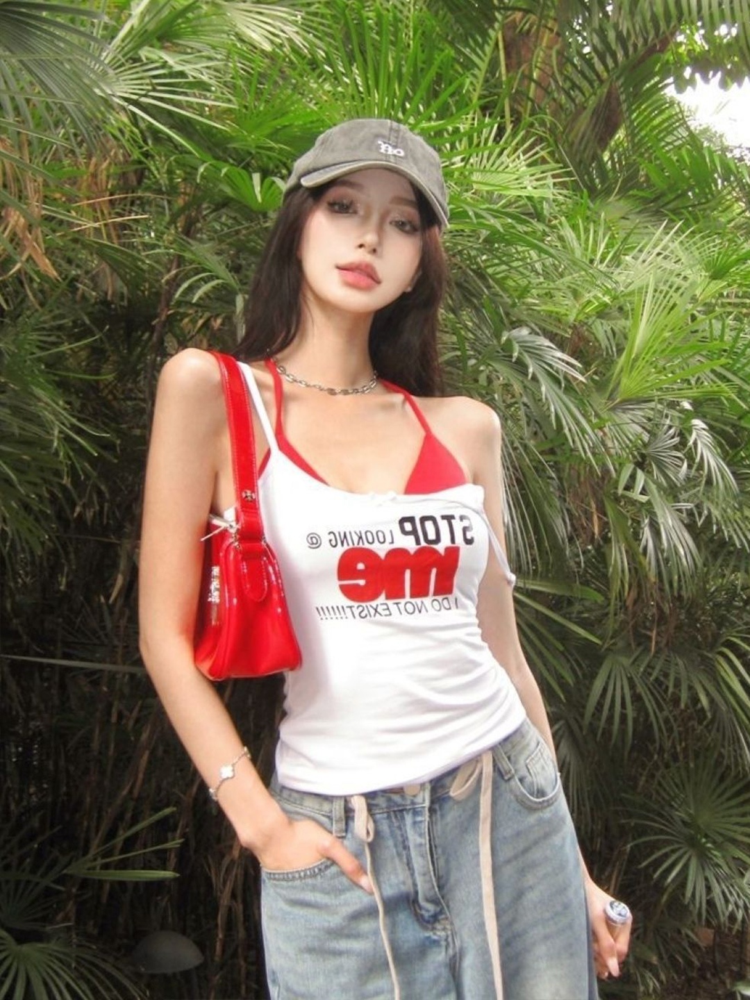 

HERE&NOW Women Typography Printed Shoulder Straps Top, White