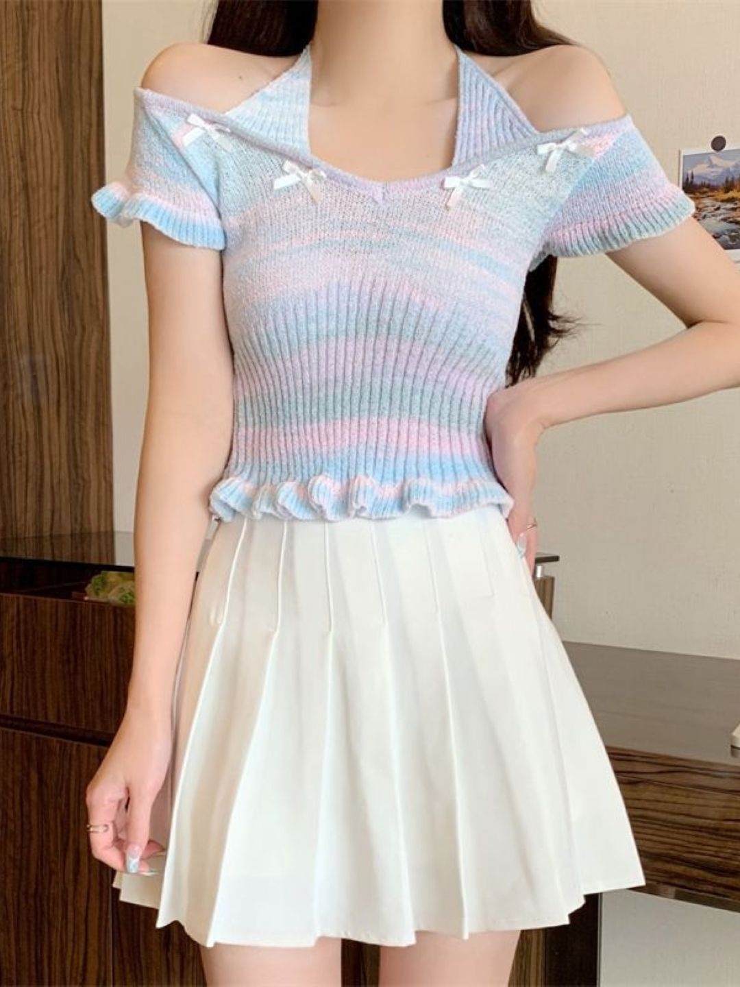 

KPOP Women Dyed Halter Neck Top, Blue