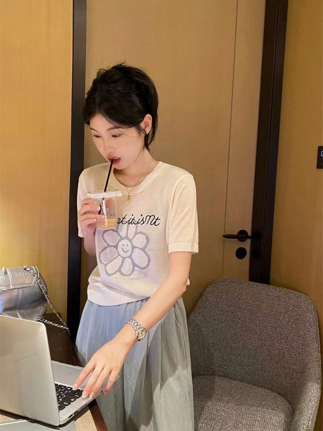 

KPOP Graphic Printed Pure Cotton Top, White