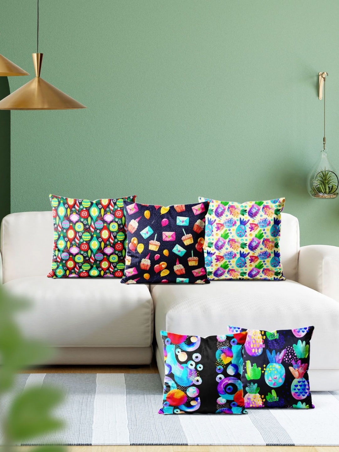 

ArtzFolio Multicoloured Set of 5 Velvet Square Cushion Covers, Multi