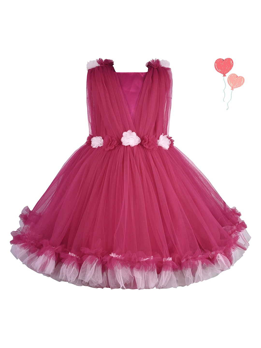 

Wish Karo Girls Net Round Neck Fit & Flare Dress, Pink