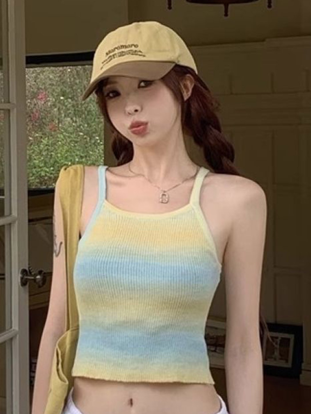 

HERE&NOW Women Striped Sleeveless Top, Blue
