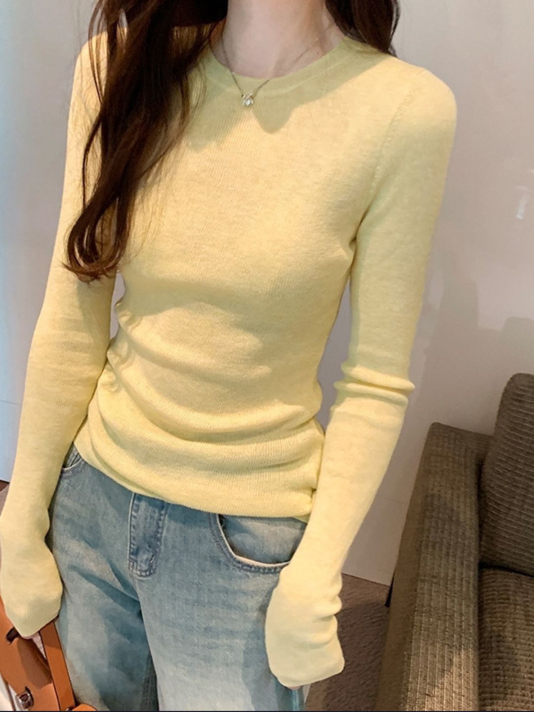 

HERE&NOW Women Round Neck Extended Sleeves Top, Yellow