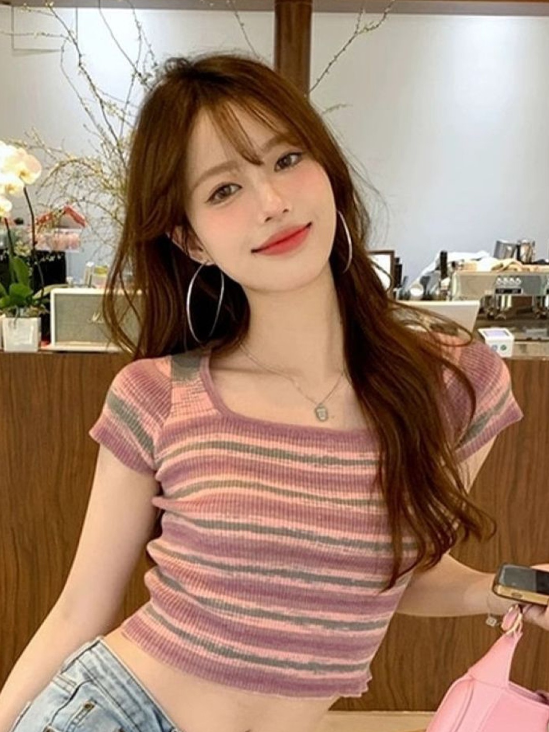 

HERE&NOW Women Striped Woollen Top, Brown