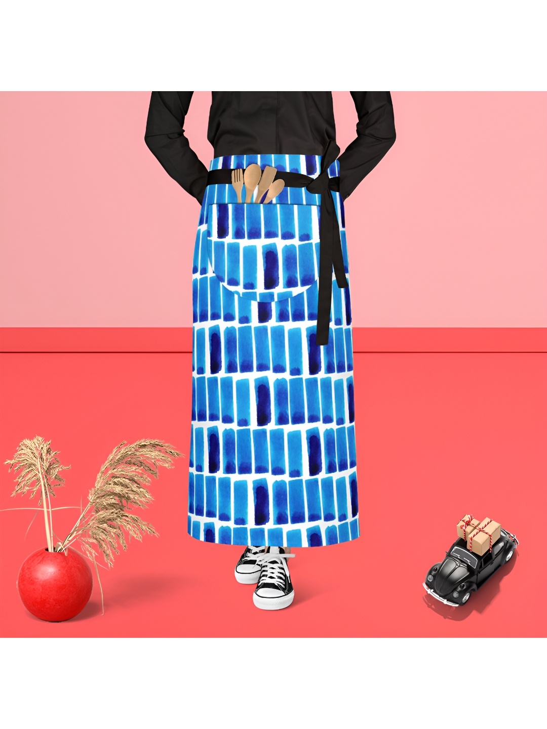 

ArtzFolio Blue & White Printed Cotton Waist Apron