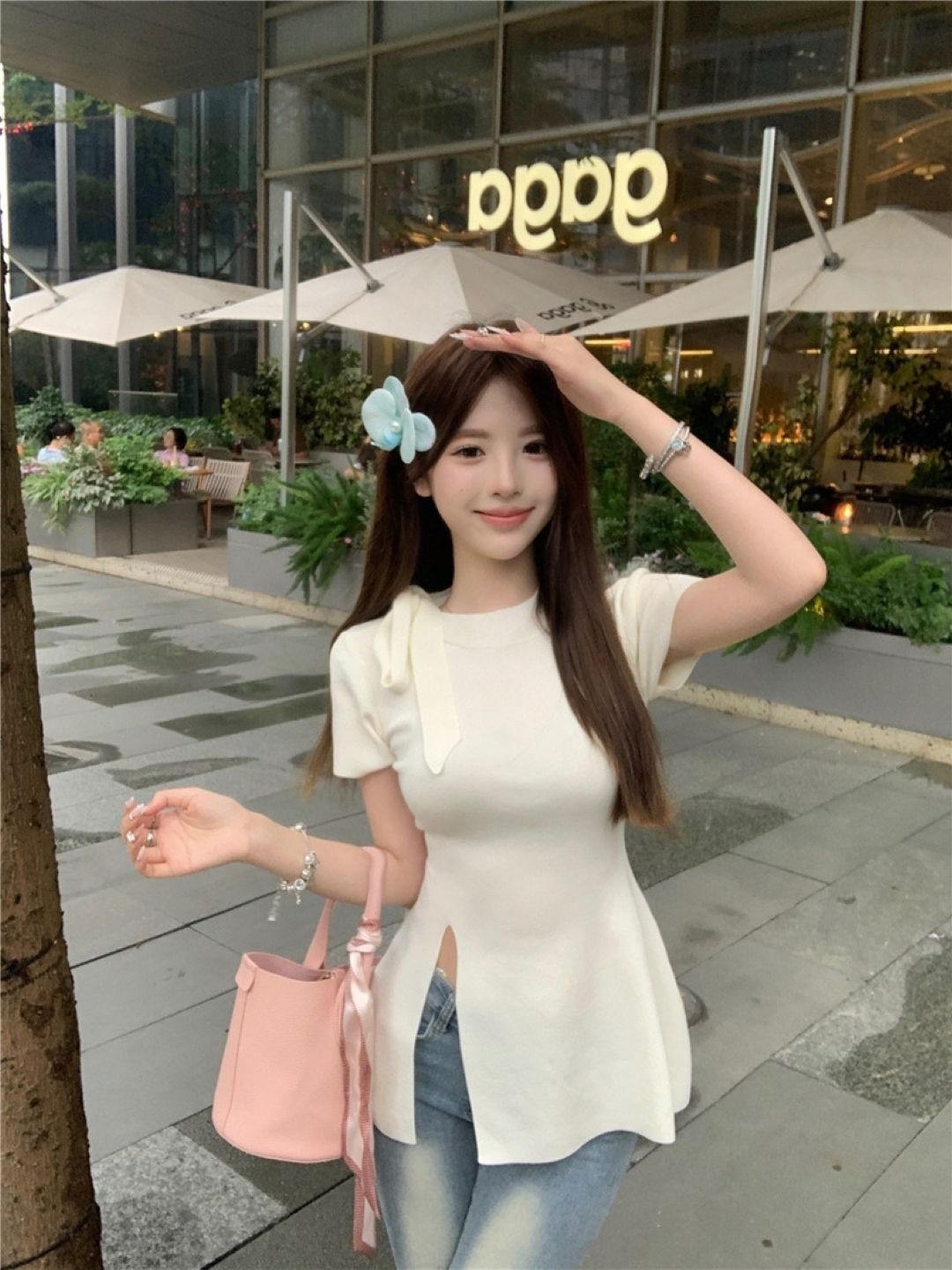 

KPOP Women Round Neck Longline Top, White