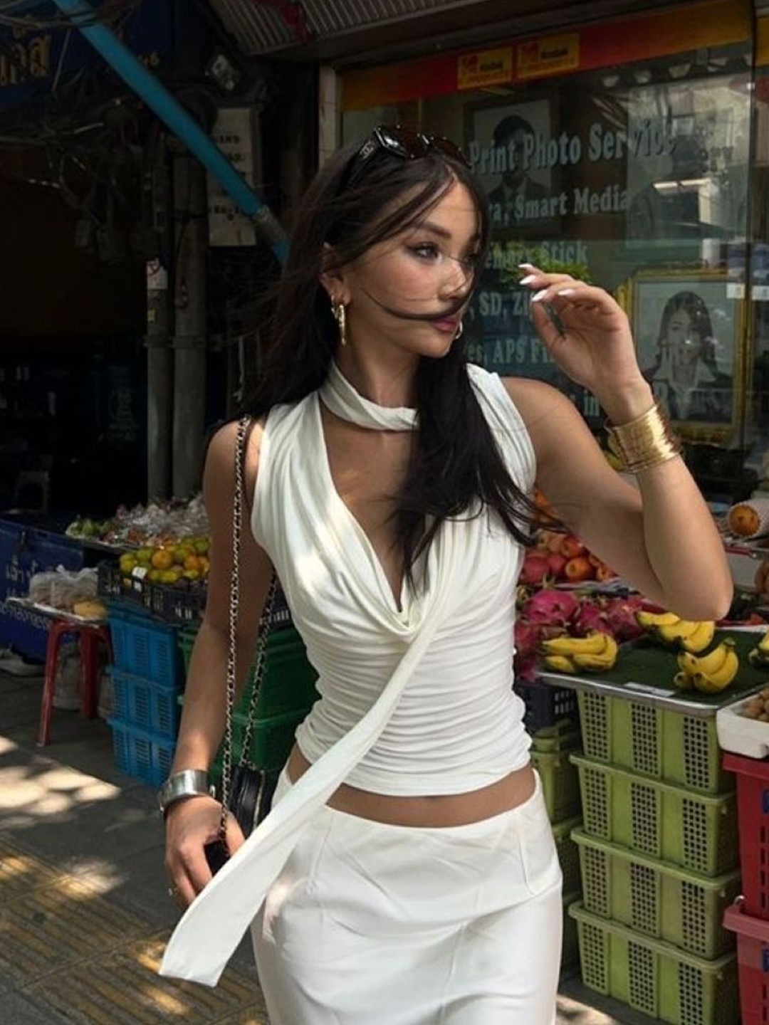 

KPOP Women Cowl Neck Sleeveless Crop Top, White
