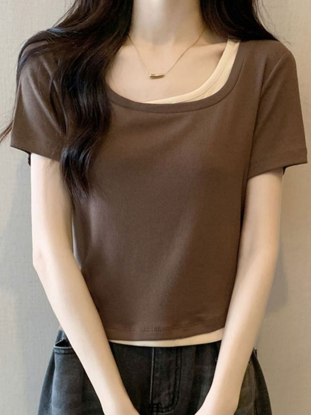 

HERE&NOW Women Scoop Neck Top, Brown
