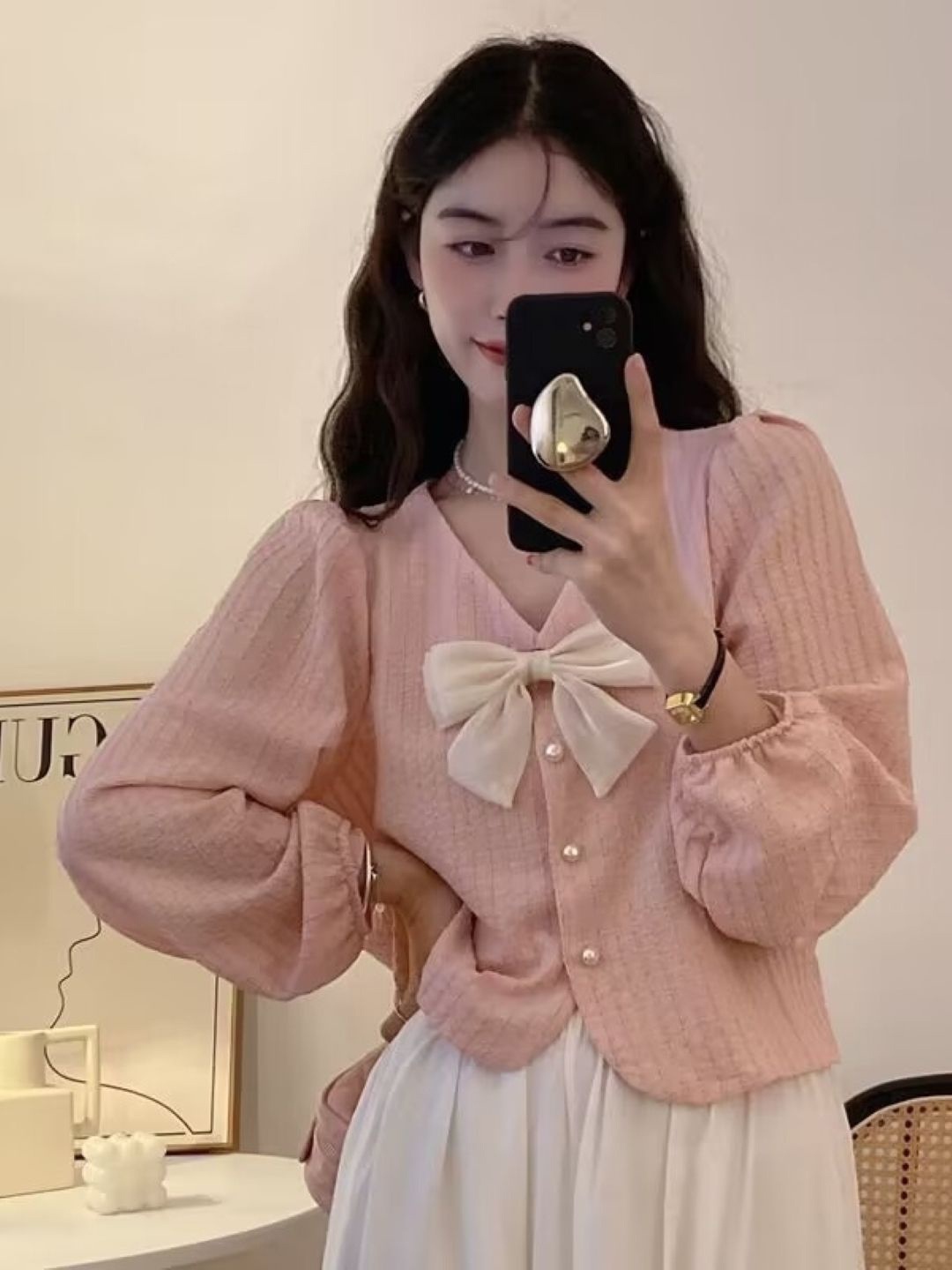 

KPOP Women V-Neck Regular Top, Pink