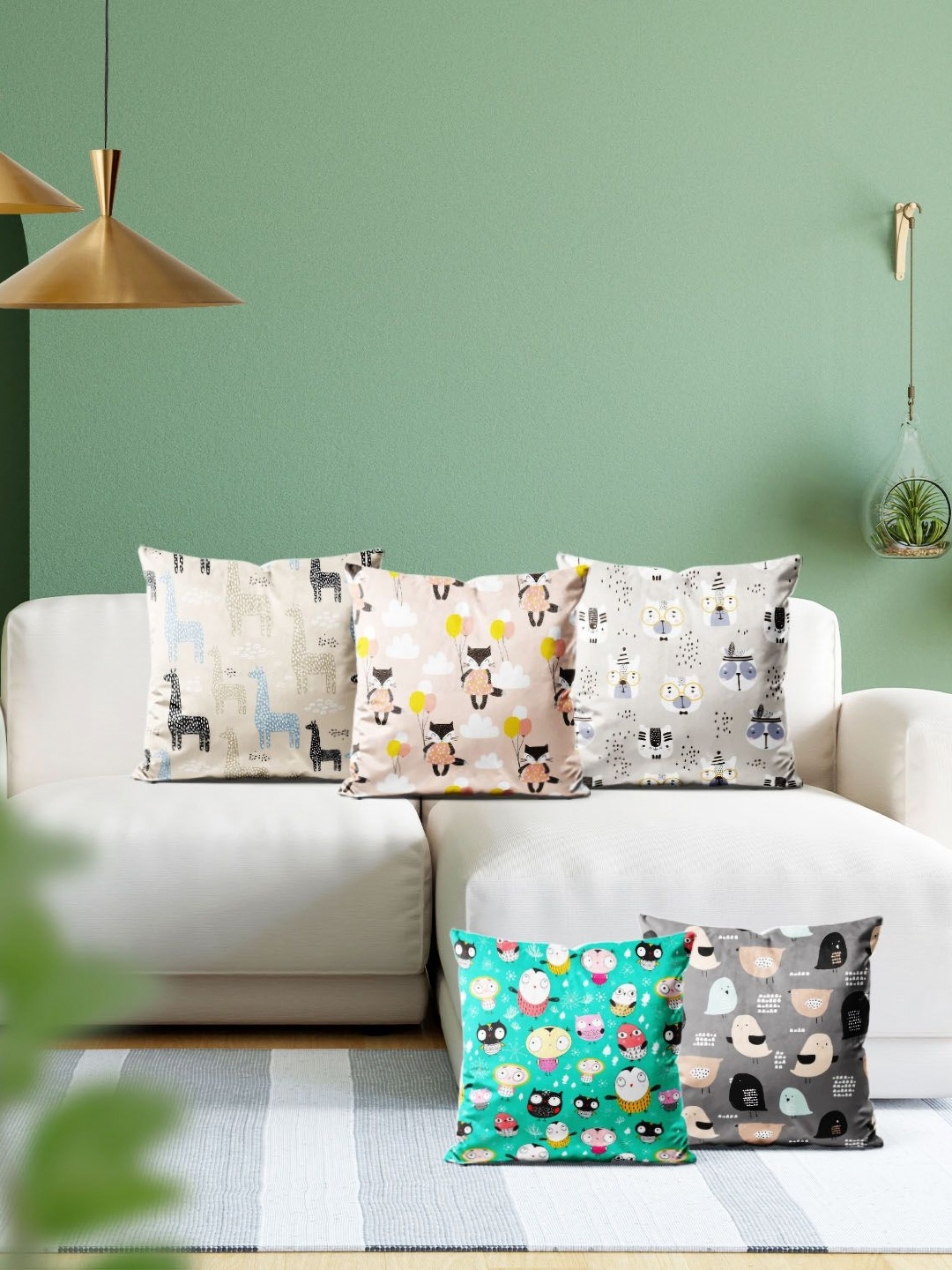 

ArtzFolio Multicoloured Set of 5 Velvet Square Cushion Covers, Multi