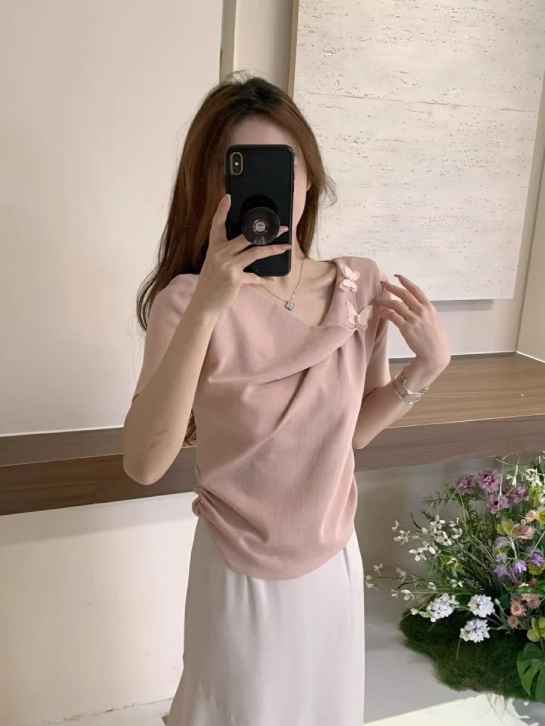 

KPOP Women Boat Neck Short Sleeves Top, Pink