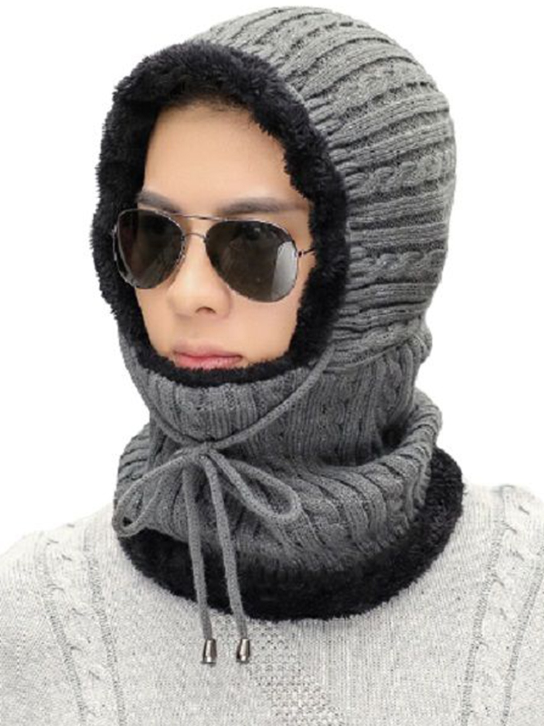 

Alexvyan Men Self Design Winter Balaclava, Grey