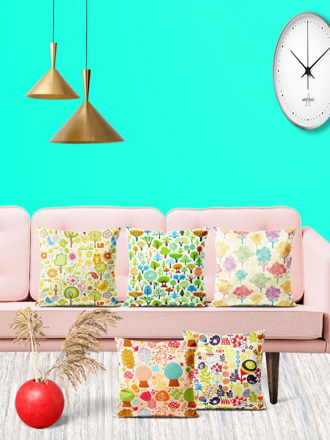 

ArtzFolio Multicoloured Set of 5 Square Cushion Covers, Multi