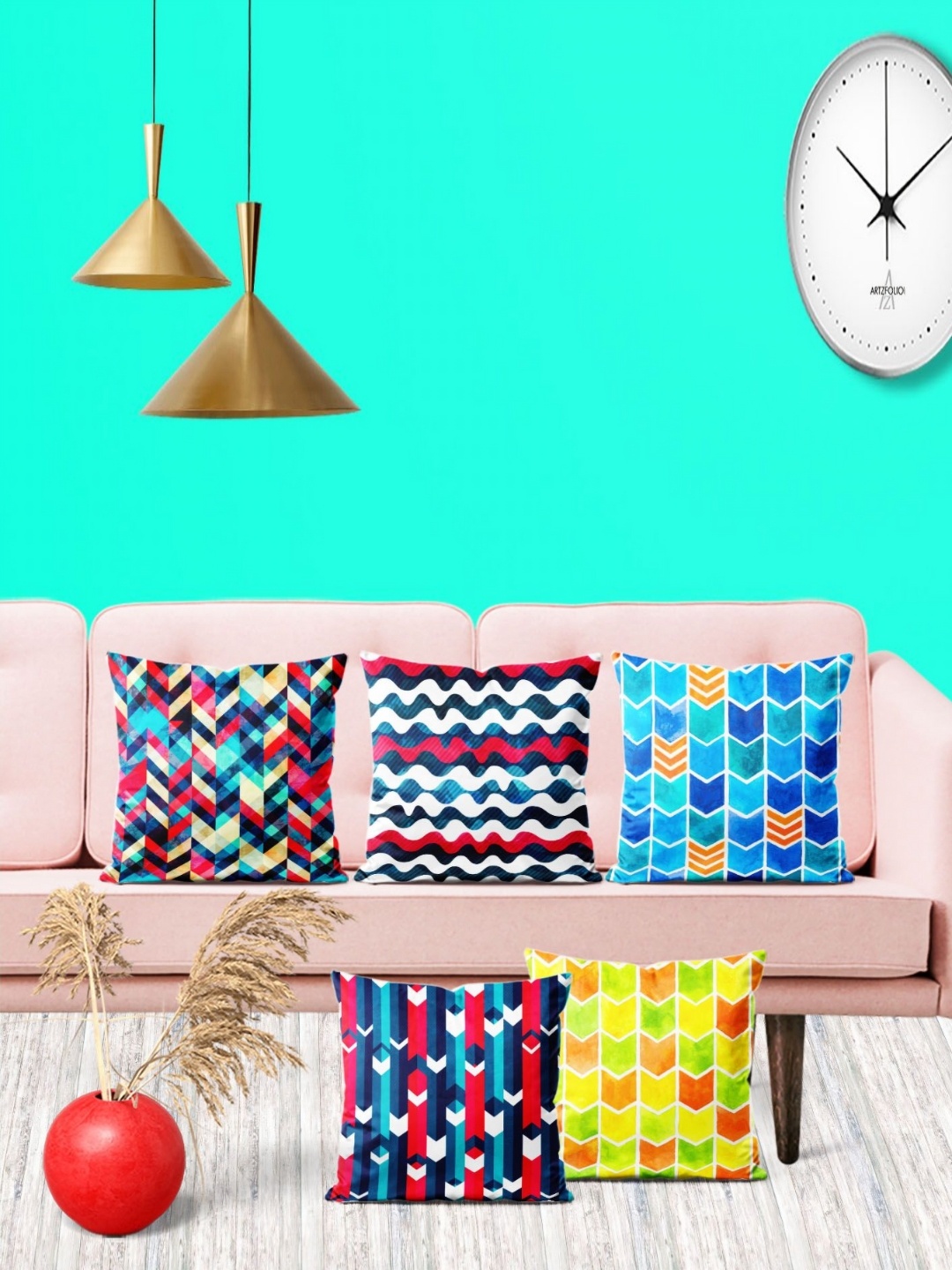 

ArtzFolio Multicoloured Set of 5 Square Cushion Covers, Multi