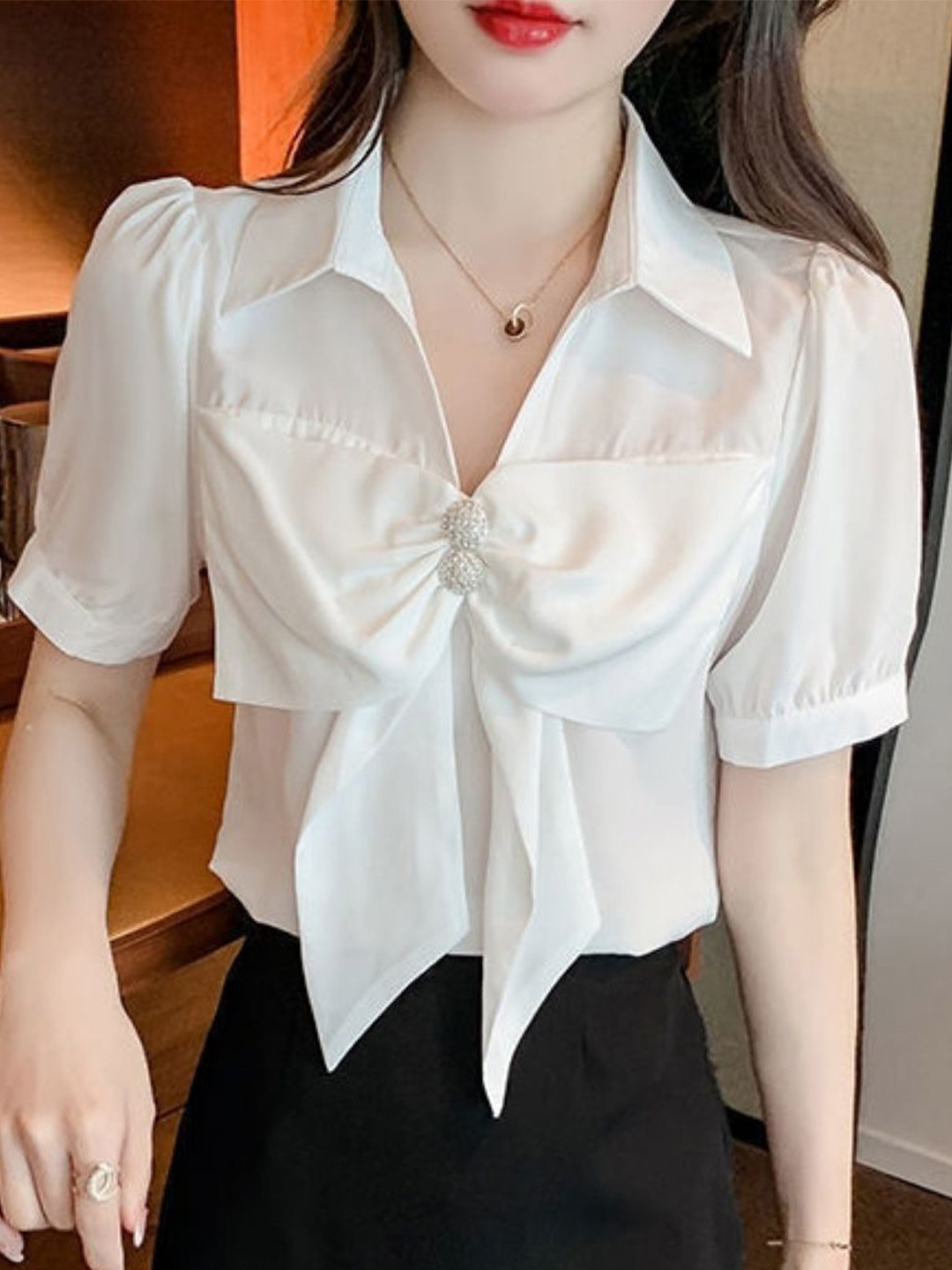 

HERE&NOW Women Shirt Collar Top, White