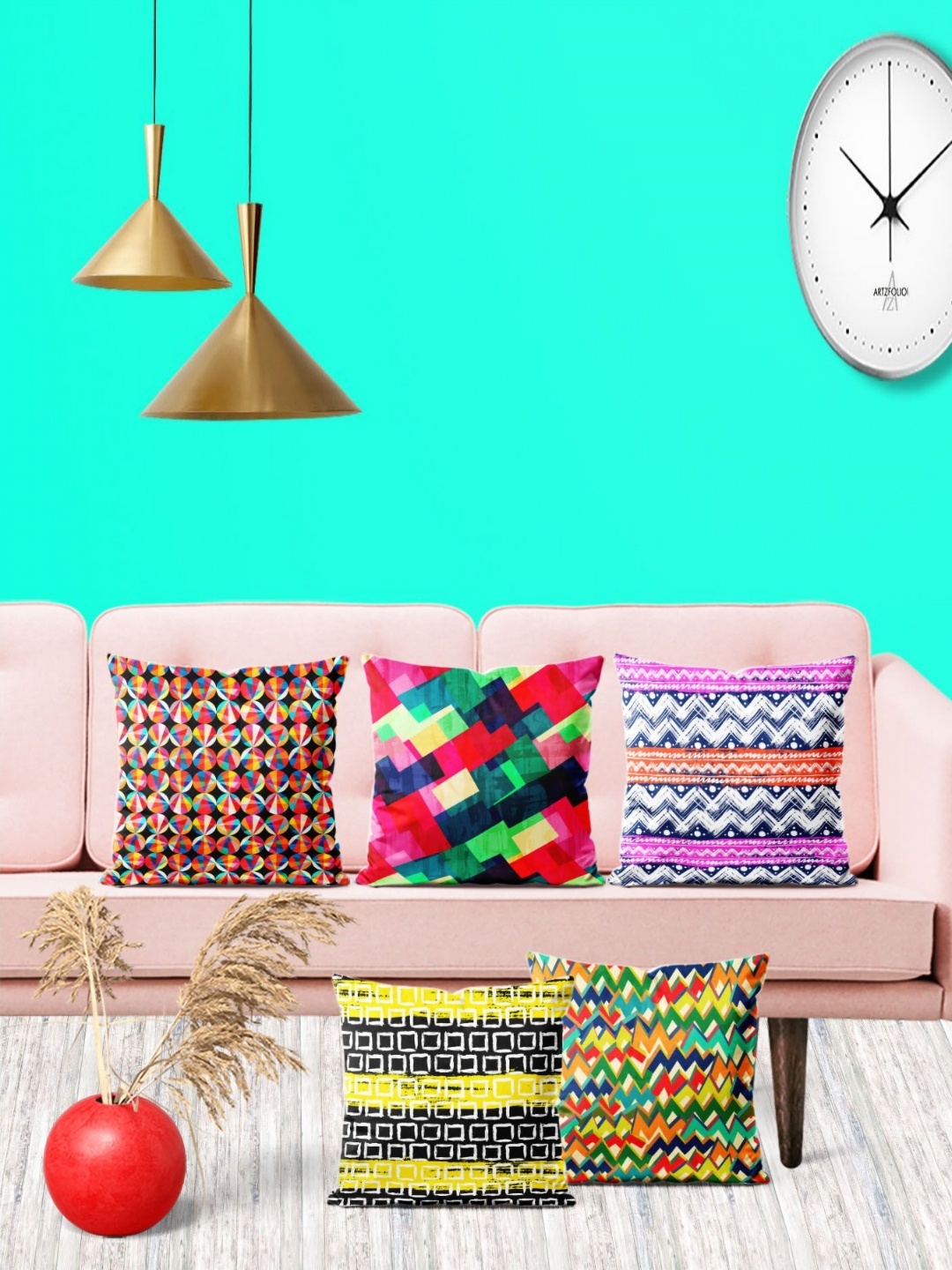 

ArtzFolio Multicoloured Set of 5 Square Cushion Covers, Multi