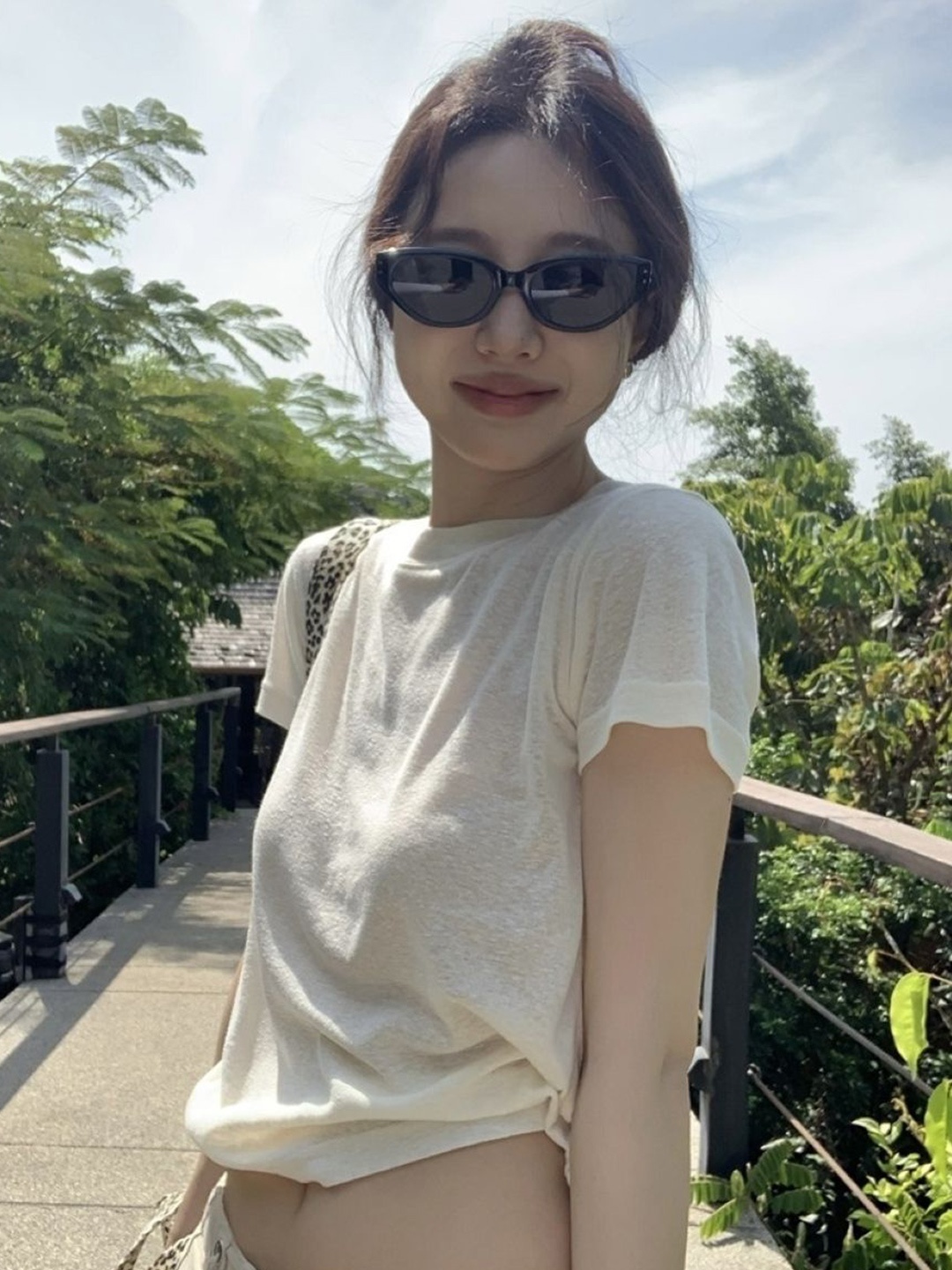 

HERE&NOW Women Round Neck Short Sleeves Top, Cream