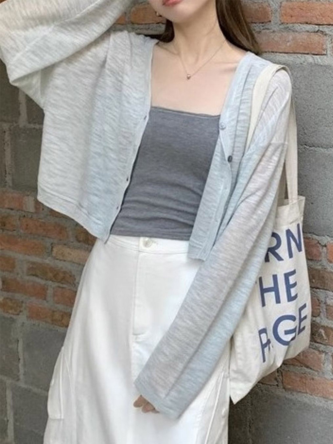 

HERE&NOW Women Linen V-Neck Long Sleeves Top, Grey
