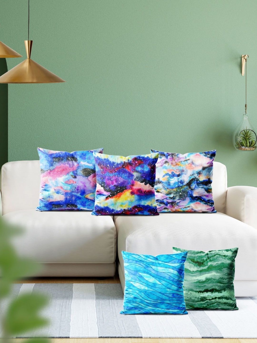 

ArtzFolio Multicoloured Set of 5 Velvet Square Cushion Covers, Multi