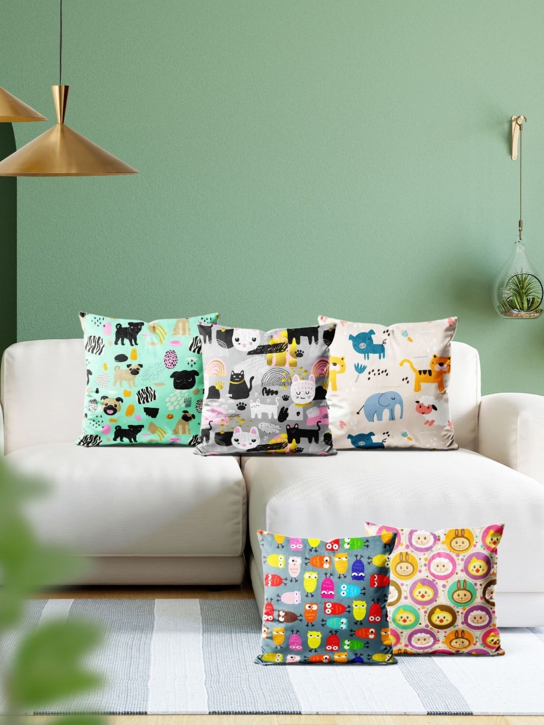 

ArtzFolio Multicoloured Set of 5 Velvet Square Cushion Covers, Multi