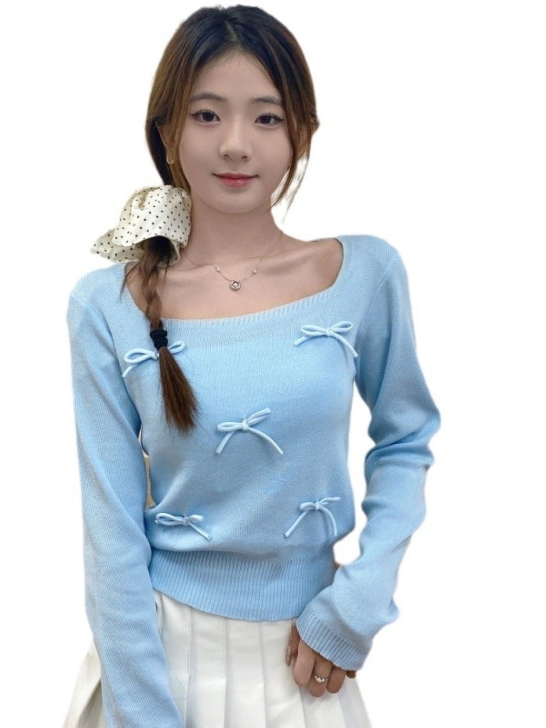 

KPOP Women Square Neck Extended Sleeves Top, Blue