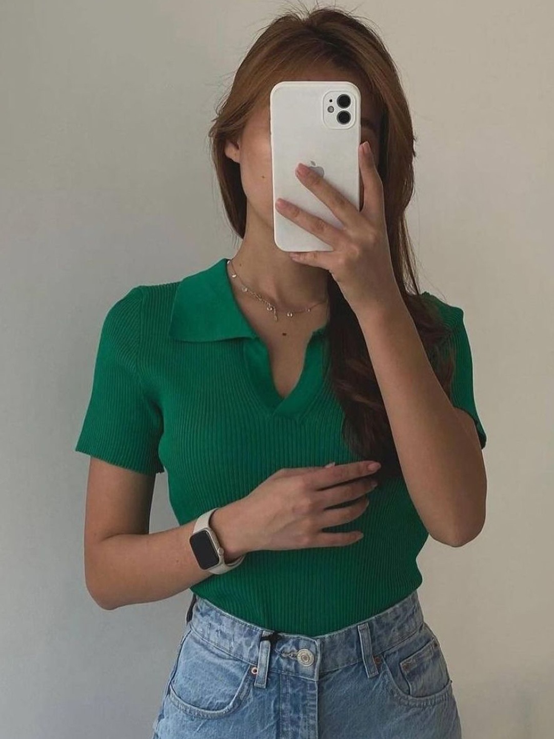 

HERE&NOW Women Shirt Collar Top, Green