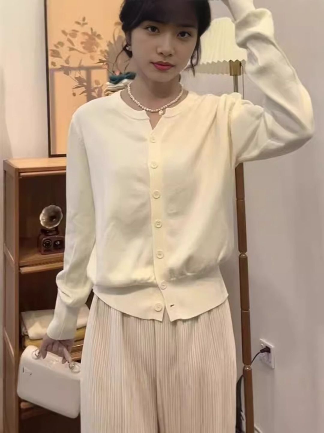 

HERE&NOW Women Round Neck Extended Sleeves Top, Cream