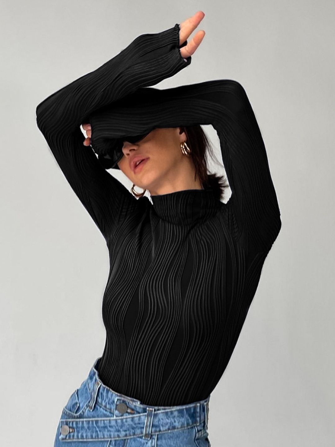 

StyleCast Self Design High Neck Top, Black