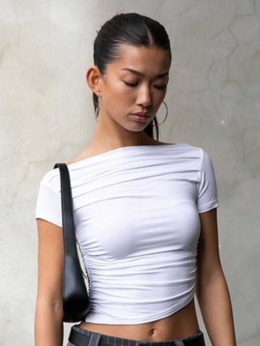

KPOP Women Short Sleeves Crop Top, White