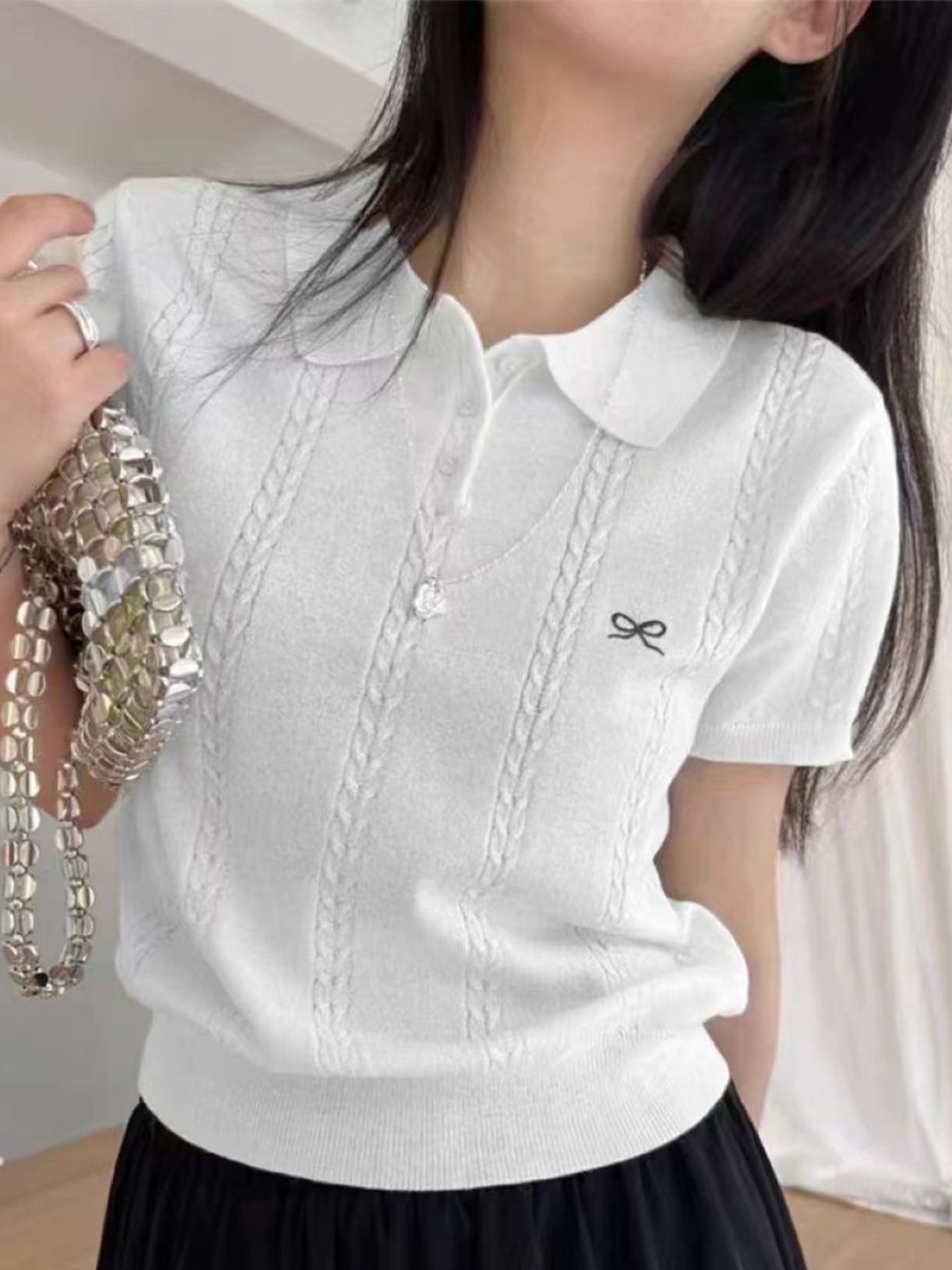 

KPOP Women Self Design Top, White