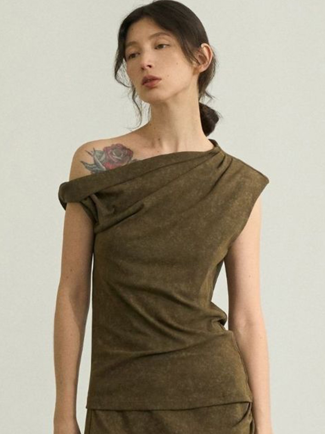 

HERE&NOW Women One Shoulder Top, Khaki