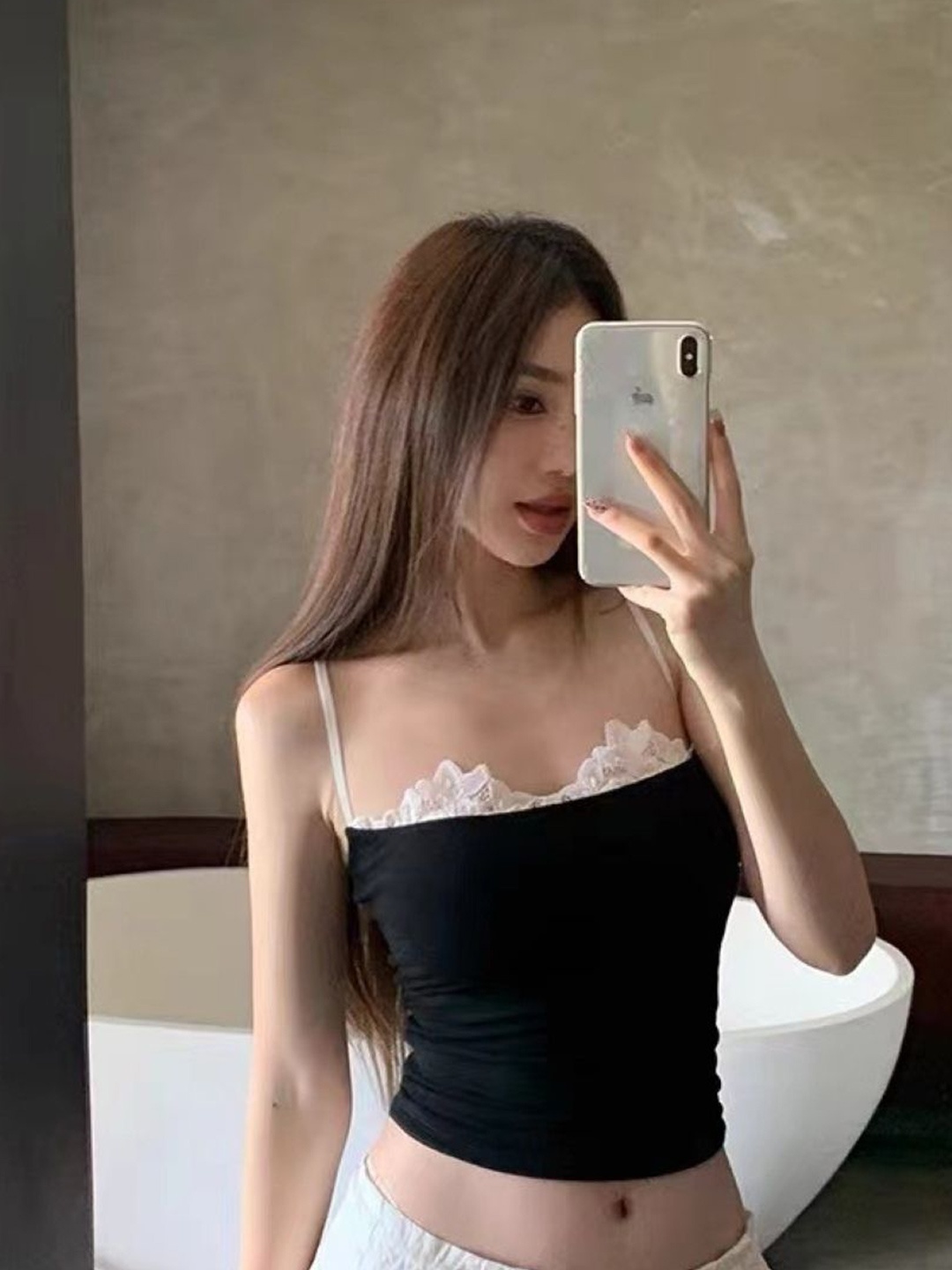 

HERE&NOW Women Shoulder Straps Cotton Crop Top, Black
