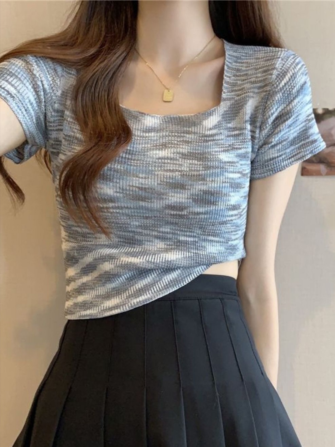 

HERE&NOW Women Scoop Neck Short Sleeves Abstract Printed Top, Grey