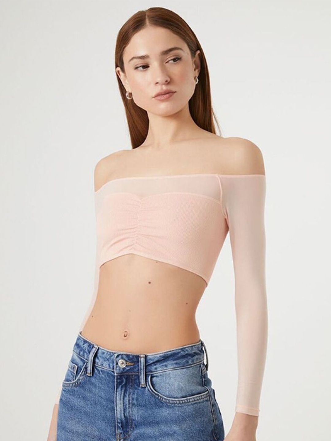 

KPOP Women Off-Shoulder Fitted Crop Top, Pink