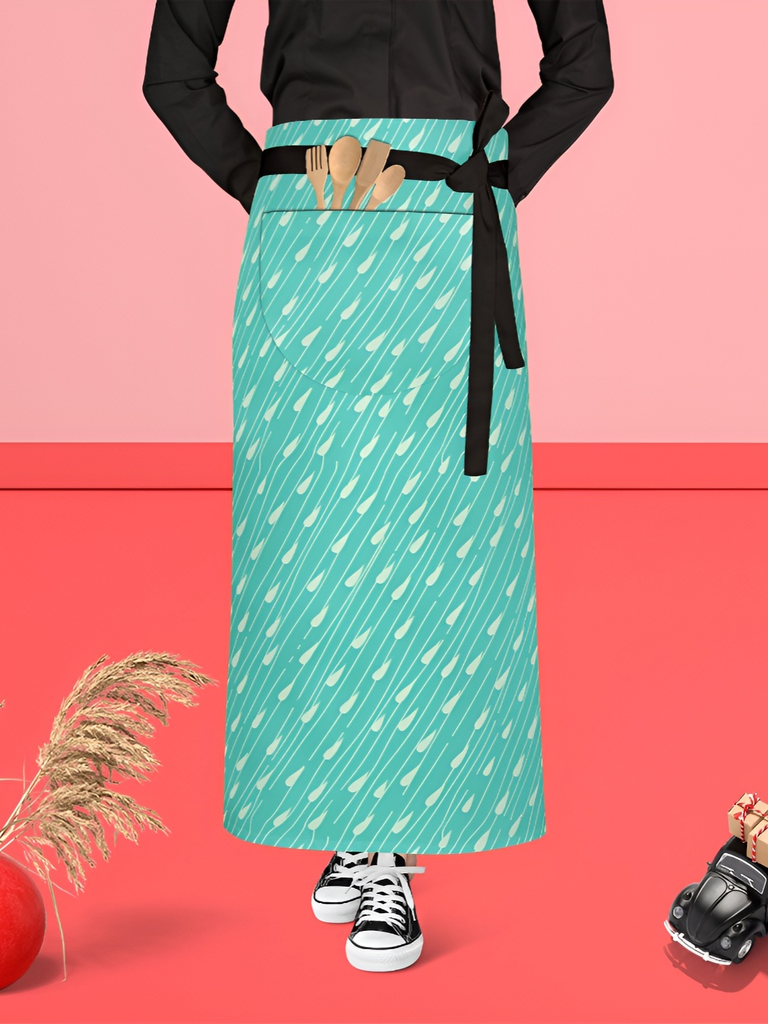 

ArtzFolio Sea Green & White Printed Cotton Waist Apron