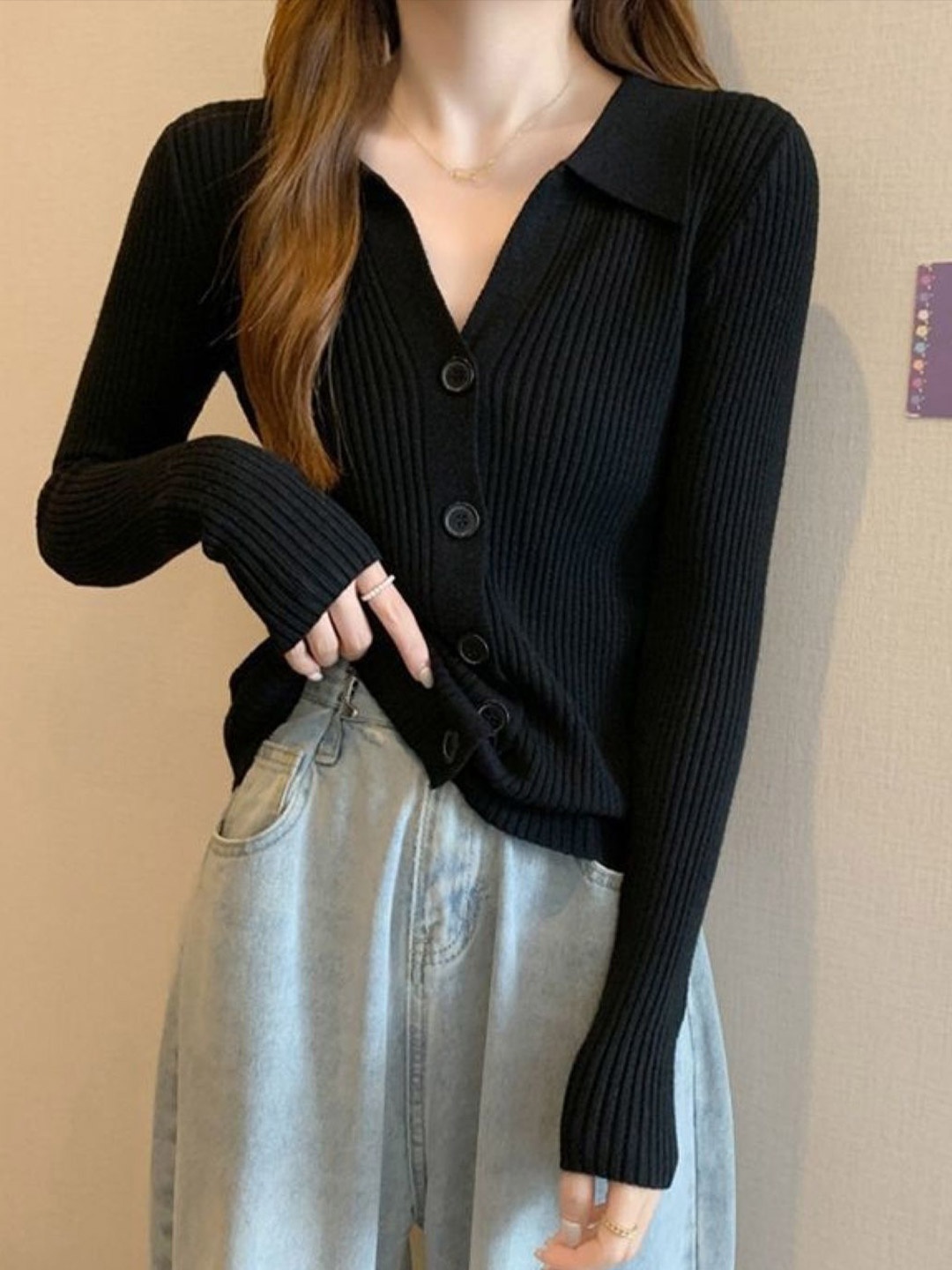 

HERE&NOW Women Striped Extended Sleeves Top, Black