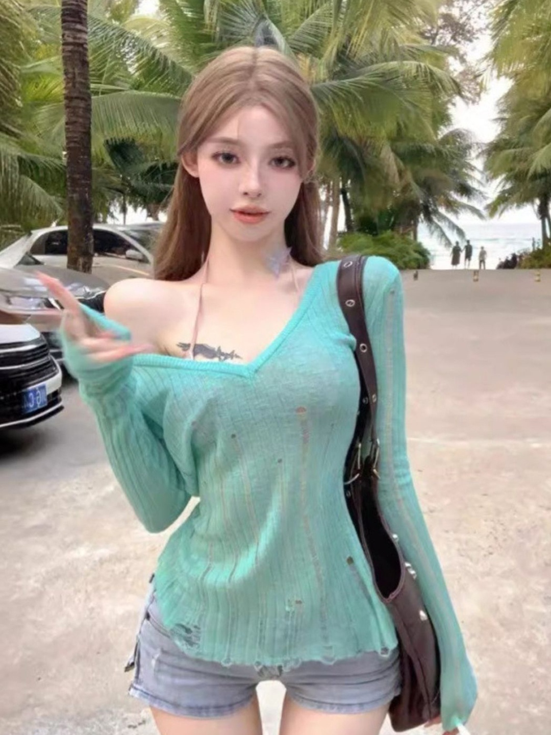 

KPOP Women V-Neck Regular Top, Blue